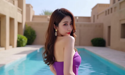 3D视频网站 极品美女 泳池 紫裙 比基尼